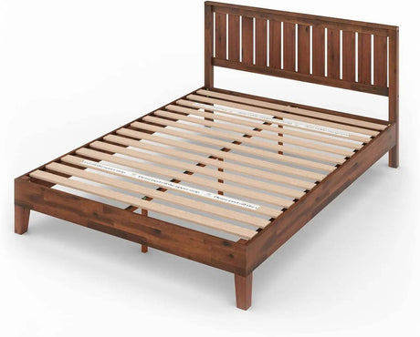 Deluxe Wood Platform Bed Frame with Headboard and Slat Support - Sleep Galleria