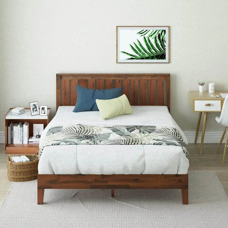 Deluxe Wood Platform Bed Frame with Headboard and Slat Support - Sleep Galleria