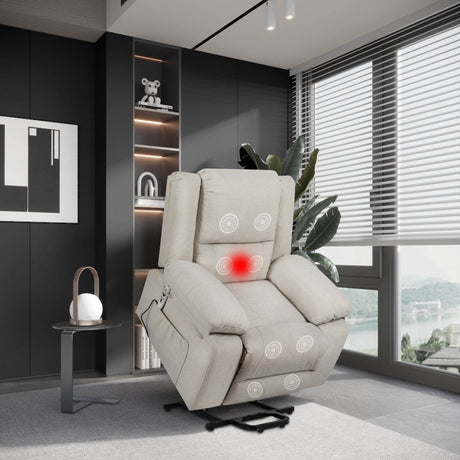Electric Power Recliner Chair With Massage Beige - Sleep Galleria