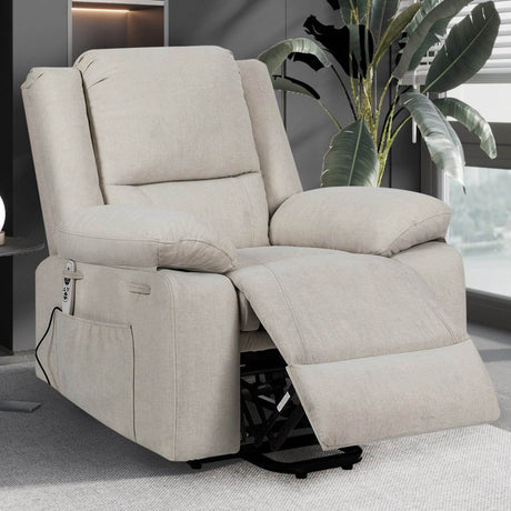 Electric Power Recliner Chair With Massage Beige - Sleep Galleria