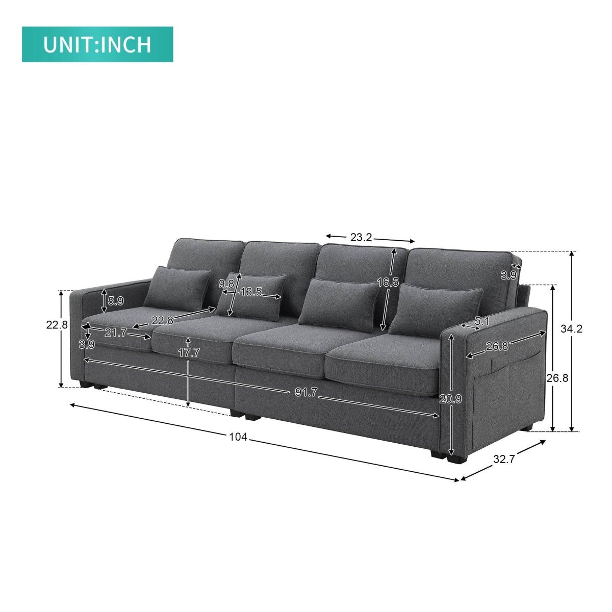 Modern Linen Fabric 4-Seater Sofa - Sleep Galleria