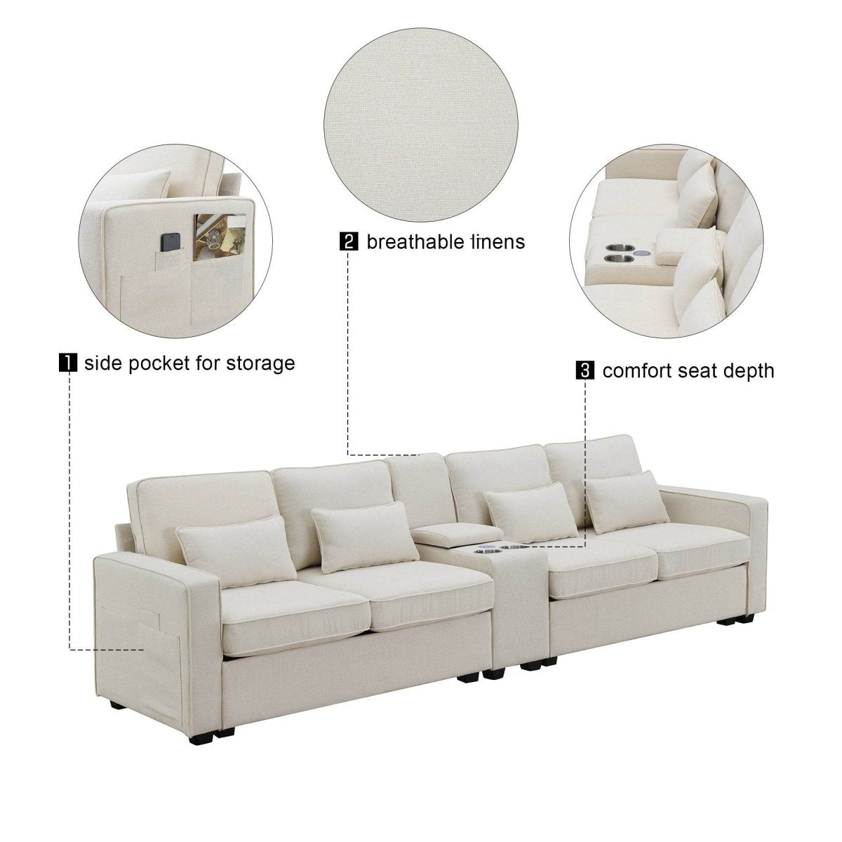 Modern Linen Upholstered Sofa for Four - Sleep Galleria