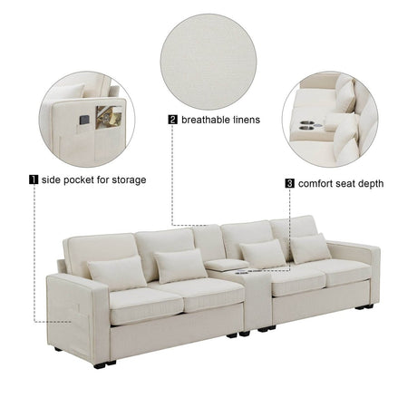Modern Linen Upholstered Sofa for Four - Sleep Galleria