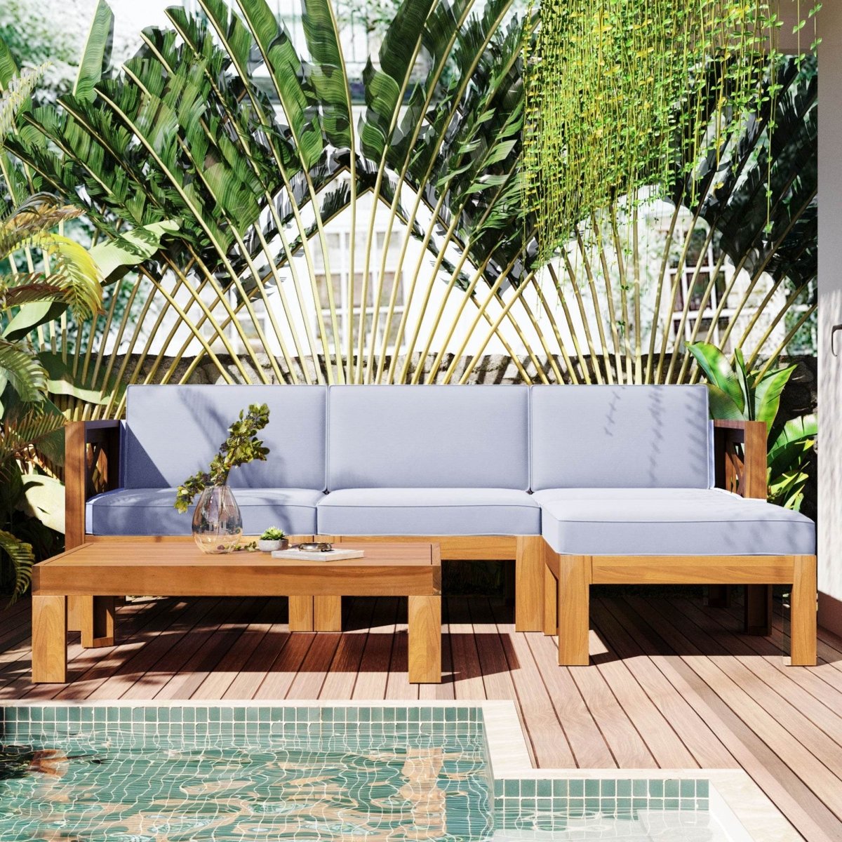 5 - Piece Outdoor Acacia Wood Sectional Patio Sofa Set - Dreamtide - Sleep Galleria