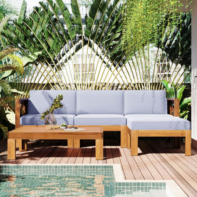 5 - Piece Outdoor Acacia Wood Sectional Patio Sofa Set - Dreamtide - Sleep Galleria