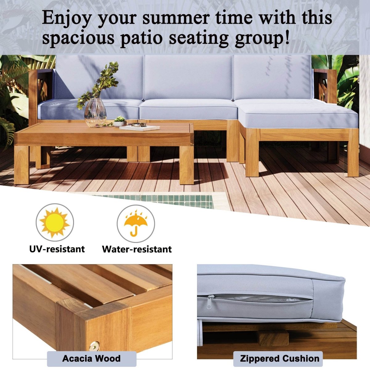 5 - Piece Outdoor Acacia Wood Sectional Patio Sofa Set - Dreamtide - Sleep Galleria