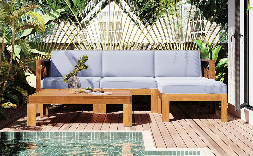 5 - Piece Outdoor Acacia Wood Sectional Patio Sofa Set - Dreamtide - Sleep Galleria