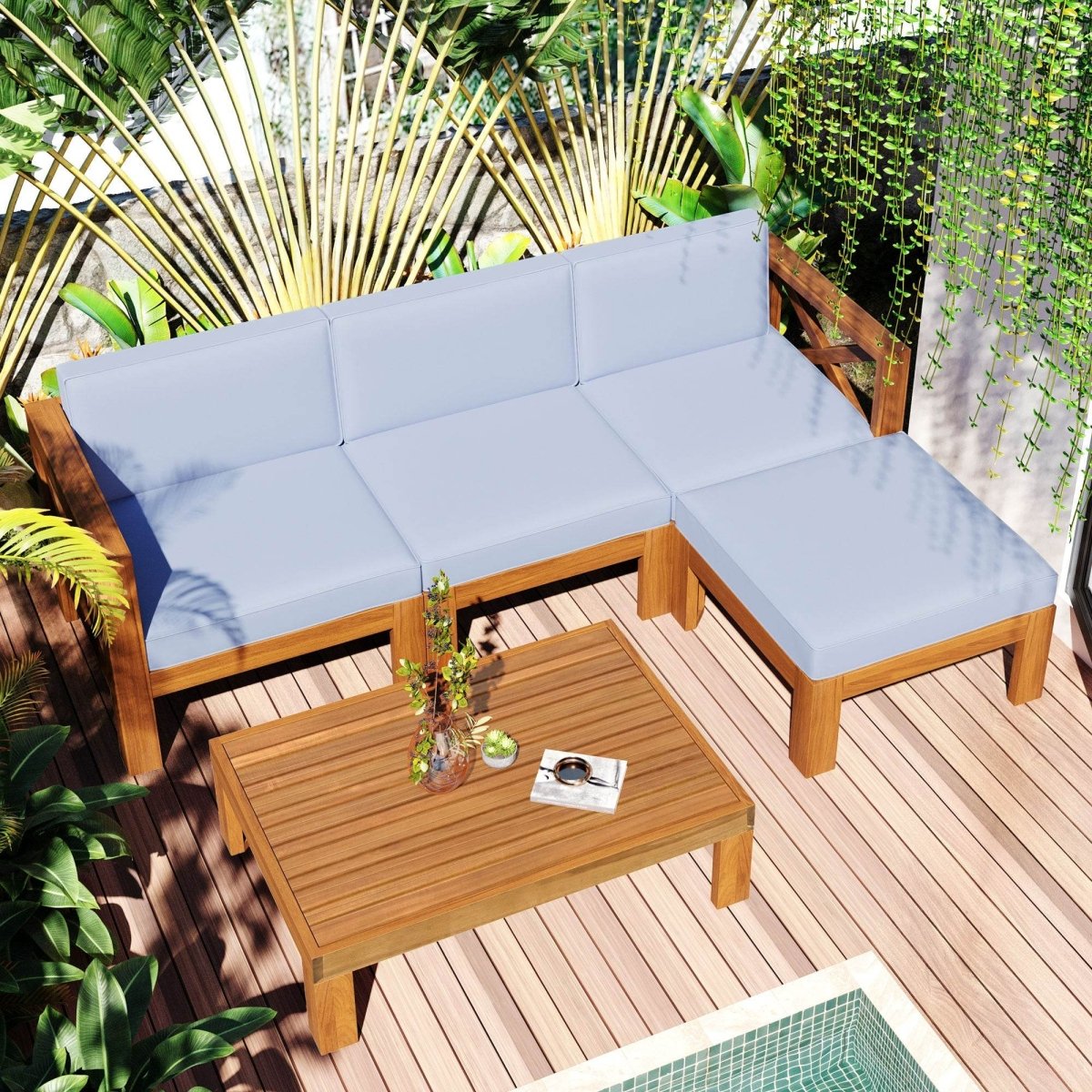 5 - Piece Outdoor Acacia Wood Sectional Patio Sofa Set - Dreamtide - Sleep Galleria