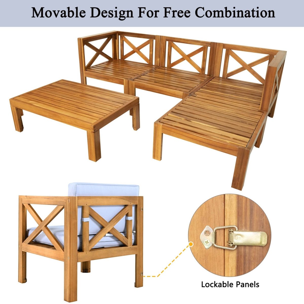 5 - Piece Outdoor Acacia Wood Sectional Patio Sofa Set - Dreamtide - Sleep Galleria