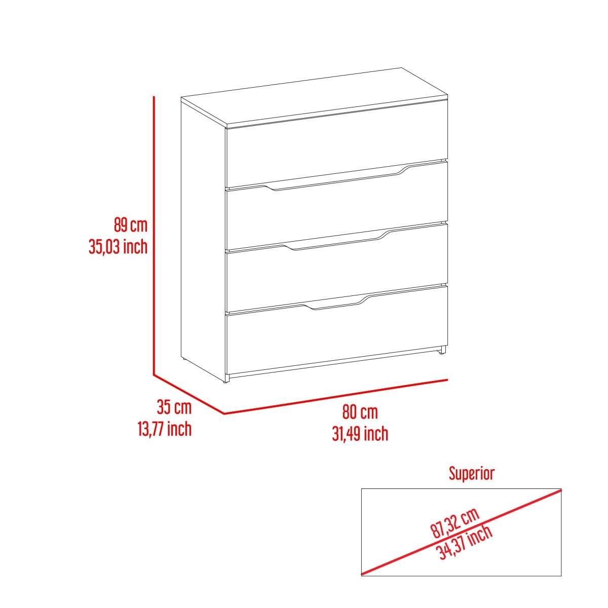 California Engineered Wood Drawer Dresser With Four Spacious Drawers - Sleep Galleria