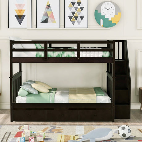 Full - Over - Full Solid Wood Stairway Bunk Bed With Storage - Dreamtide - Sleep Galleria