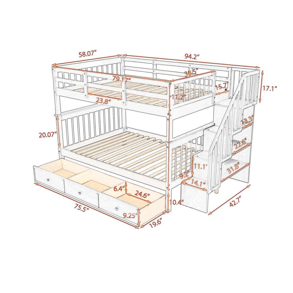 Full - Over - Full Solid Wood Stairway Bunk Bed With Storage - Dreamtide - Sleep Galleria
