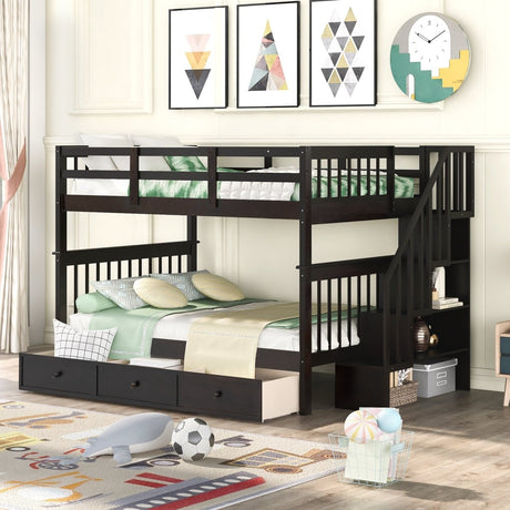 Full - Over - Full Solid Wood Stairway Bunk Bed With Storage - Dreamtide - Sleep Galleria