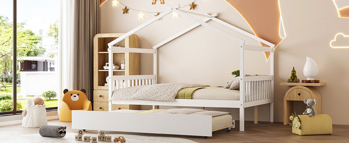Full Size Solid Wood House Bed With Twin Trundle - Dreamtide - Sleep Galleria