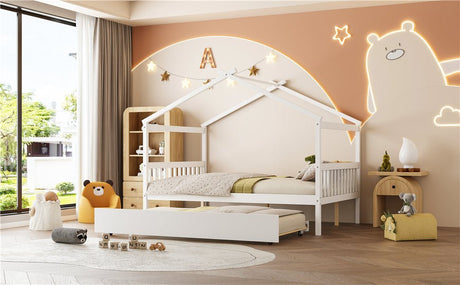 Full Size Solid Wood House Bed With Twin Trundle - Dreamtide - Sleep Galleria