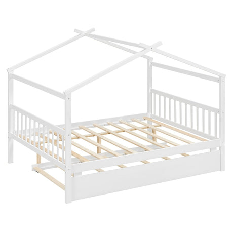 Full Size Solid Wood House Bed With Twin Trundle - Dreamtide - Sleep Galleria