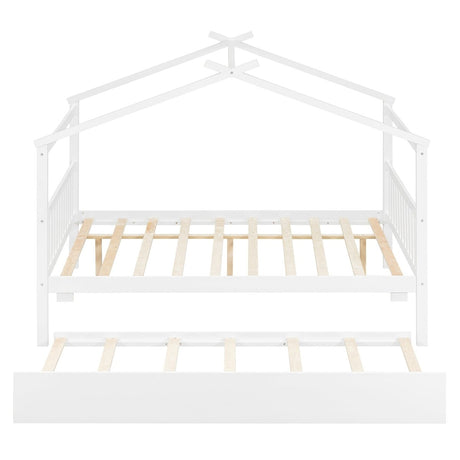 Full Size Solid Wood House Bed With Twin Trundle - Dreamtide - Sleep Galleria