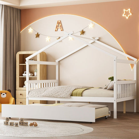 Full Size Solid Wood House Bed With Twin Trundle - Dreamtide - Sleep Galleria