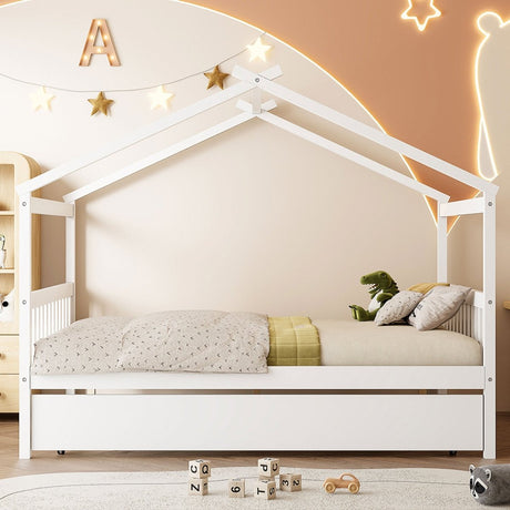 Full Size Solid Wood House Bed With Twin Trundle - Dreamtide - Sleep Galleria