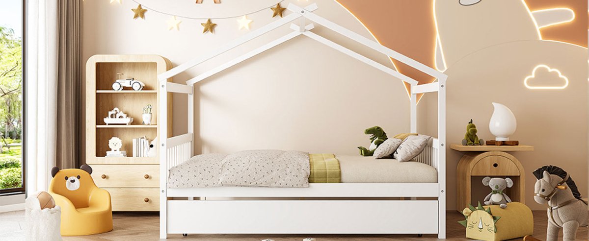 Full Size Solid Wood House Bed With Twin Trundle - Dreamtide - Sleep Galleria