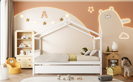 Full Size Solid Wood House Bed With Twin Trundle - Dreamtide - Sleep Galleria