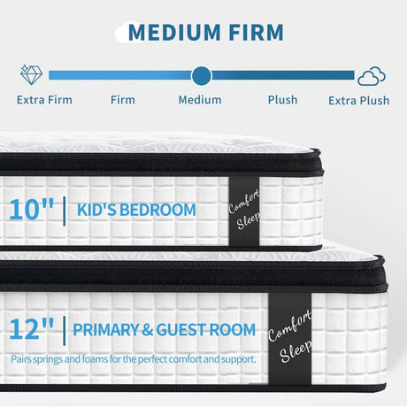 Medium 12-Inch Hybrid Pocket Spring Memory Foam Mattress - Sleep Galleria