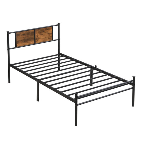 Metal Twin Size Bed Frame With Wood Panel Headboard - Dreamtide - Sleep Galleria