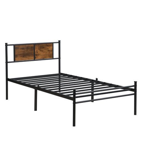 Metal Twin Size Bed Frame With Wood Panel Headboard - Dreamtide - Sleep Galleria