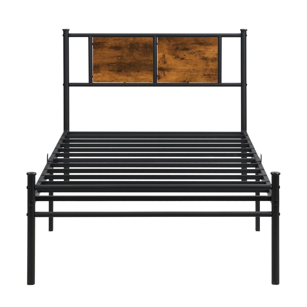 Metal Twin Size Bed Frame With Wood Panel Headboard - Dreamtide - Sleep Galleria