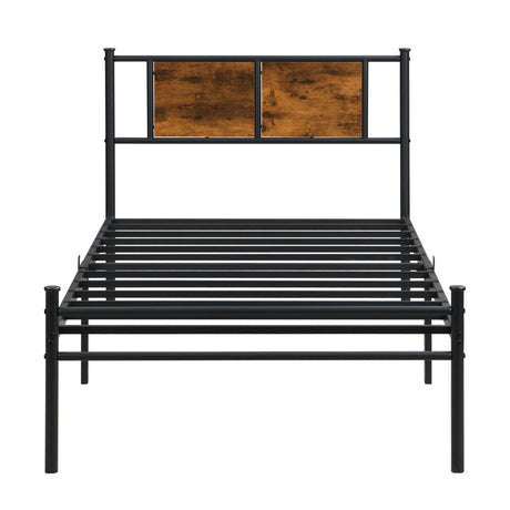 Metal Twin Size Bed Frame With Wood Panel Headboard - Dreamtide - Sleep Galleria