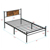 Metal Twin Size Bed Frame With Wood Panel Headboard - Dreamtide - Sleep Galleria