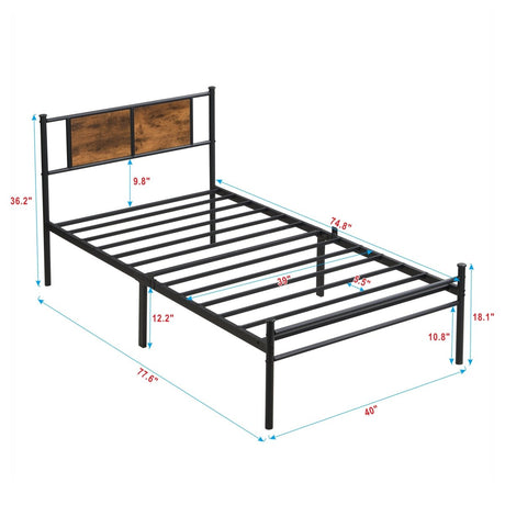 Metal Twin Size Bed Frame With Wood Panel Headboard - Dreamtide - Sleep Galleria