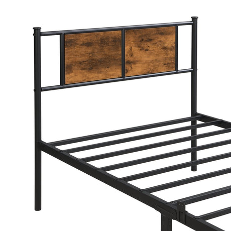 Metal Twin Size Bed Frame With Wood Panel Headboard - Dreamtide - Sleep Galleria