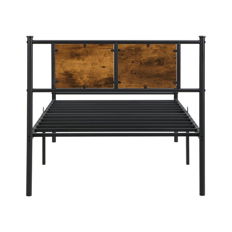 Metal Twin Size Bed Frame With Wood Panel Headboard - Dreamtide - Sleep Galleria