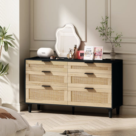 Modern Natural Rattan 6 - Drawer MDF Dresser - Dreamtide - Sleep Galleria