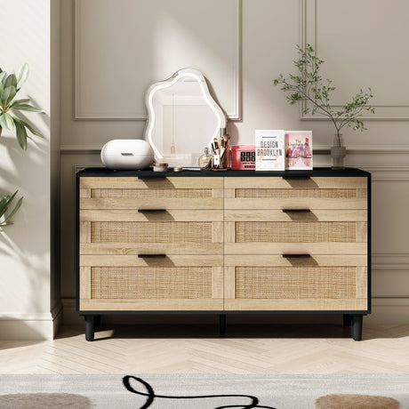 Modern Natural Rattan 6 - Drawer MDF Dresser - Dreamtide - Sleep Galleria