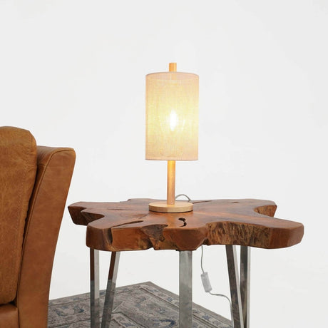 Modern Oak Wood Table Lamp With Paper Rattan Shade - Dreamtide - Sleep Galleria