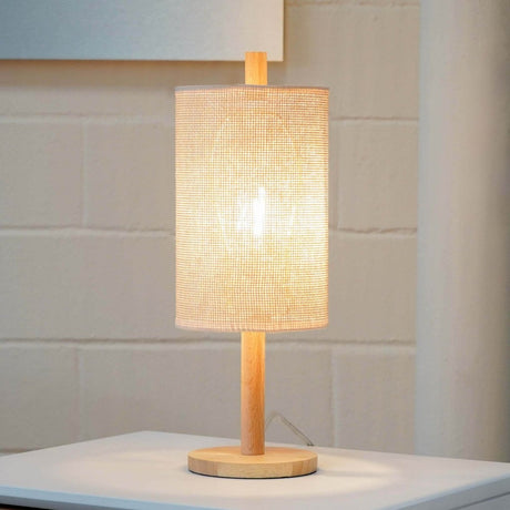 Modern Oak Wood Table Lamp With Paper Rattan Shade - Dreamtide - Sleep Galleria