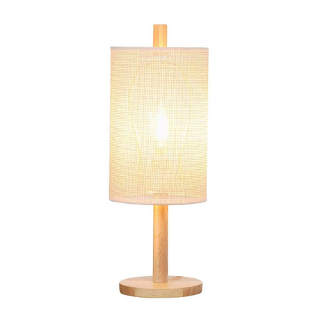 Modern Oak Wood Table Lamp With Paper Rattan Shade - Dreamtide - Sleep Galleria