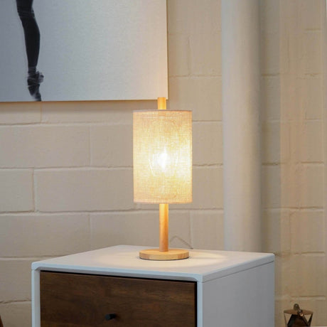 Modern Oak Wood Table Lamp With Paper Rattan Shade - Dreamtide - Sleep Galleria