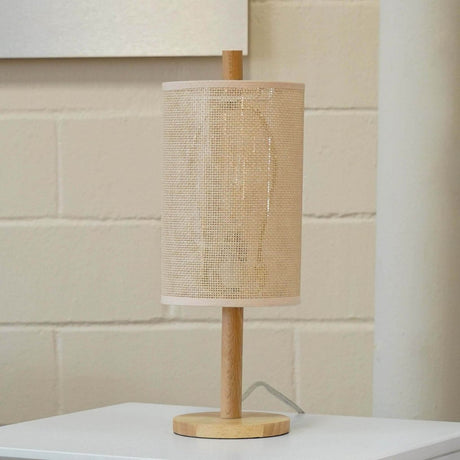 Modern Oak Wood Table Lamp With Paper Rattan Shade - Dreamtide - Sleep Galleria