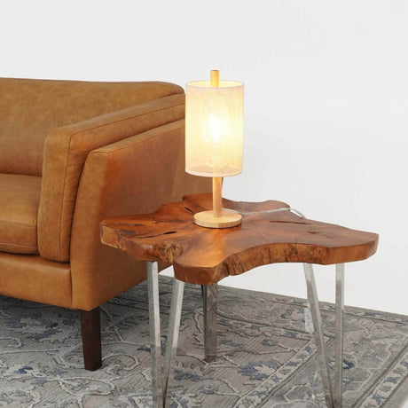 Modern Oak Wood Table Lamp With Paper Rattan Shade - Dreamtide - Sleep Galleria