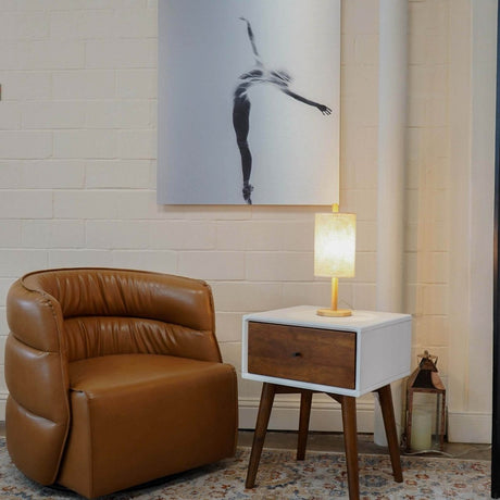 Modern Oak Wood Table Lamp With Paper Rattan Shade - Dreamtide - Sleep Galleria