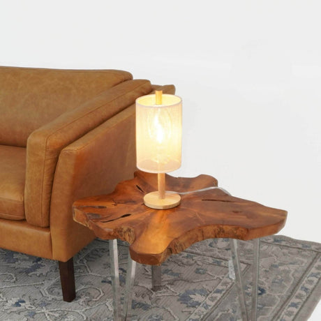 Modern Oak Wood Table Lamp With Paper Rattan Shade - Dreamtide - Sleep Galleria