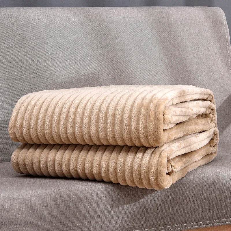 Soft Warm Striped Coral Fleece Blanket - Dreamtide - Sleep Galleria