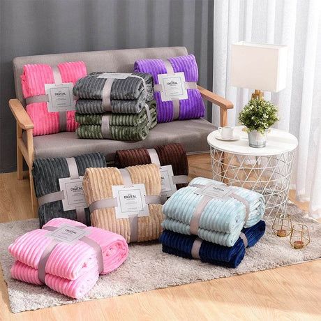 Soft Warm Striped Coral Fleece Blanket - Dreamtide - Sleep Galleria