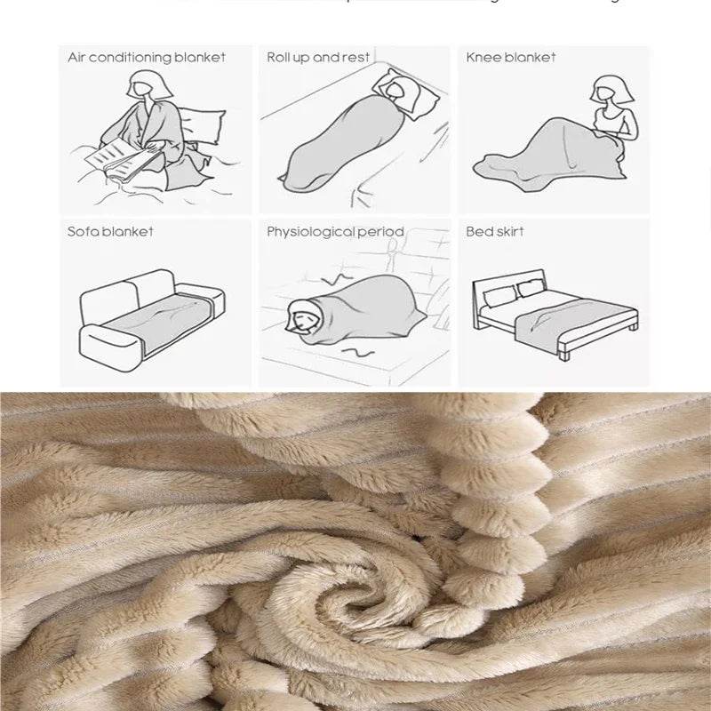Soft Warm Striped Coral Fleece Blanket - Dreamtide - Sleep Galleria