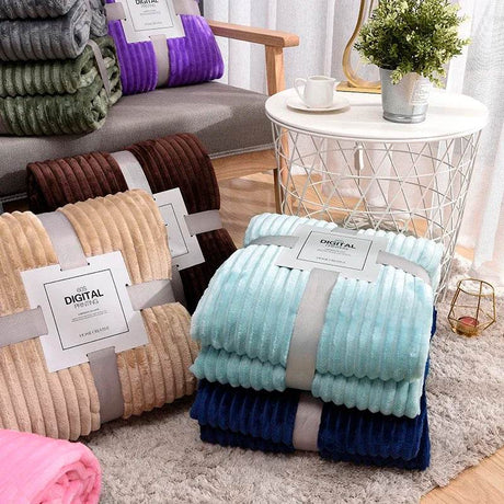 Soft Warm Striped Coral Fleece Blanket - Dreamtide - Sleep Galleria