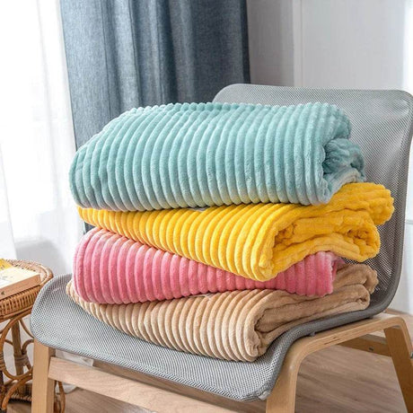 Soft Warm Striped Coral Fleece Blanket - Dreamtide - Sleep Galleria