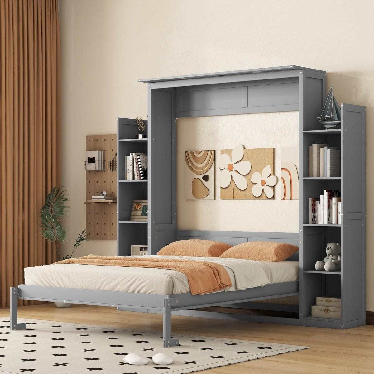 Space-Saving Queen Murphy Bed With Shelves And LED Lights - Sleep Galleria